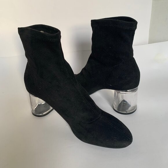 Zara Black Faux Suede Stretch Sock Boot with clear acrylic block heel - Size 40 - Picture 12 of 12